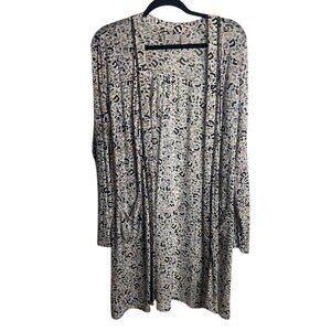 Logo by Lori Goldstein Size L Mesh Animal Print Open Front Duster Cardigan Tan